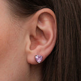 Dainty Pink Heart Stud Earrings - Sparkling Zirconia Silver-Tone