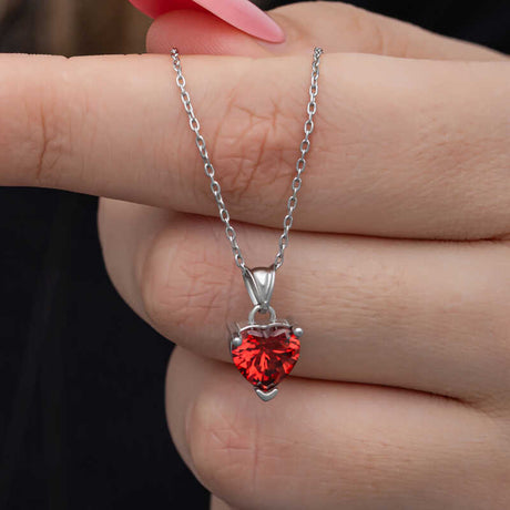 Necklace - Captivating Silver-Tone Red Heart Solitaire Pendant