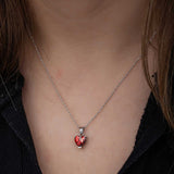 Necklace - Captivating Silver-Tone Red Heart Solitaire Pendant