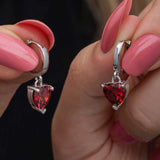 Sterling Silver Red Heart Hoop Drop Earrings - Dainty & Romantic