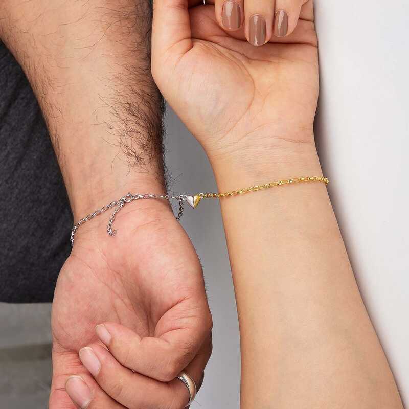Two-Tone Magnetic Heart Bracelets - Matching Link Chain Design