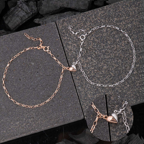 Couple's Magnetic Heart Bracelets - Rose Gold & Silver-Tone Chain