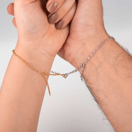 Couple's Magnetic Heart Bracelets - Rose Gold & Silver-Tone Chain