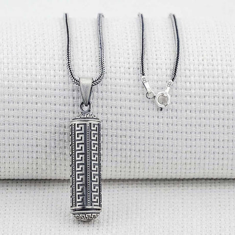 Sterling Silver Greek Key Amulet Locket Necklace