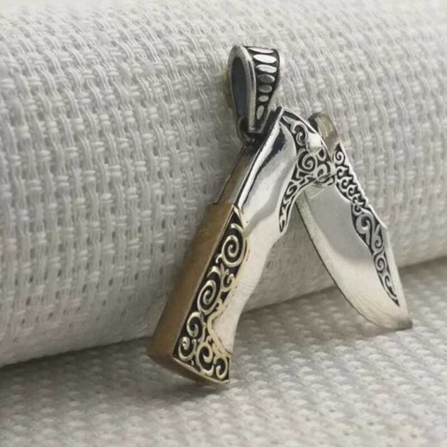 Men's Sterling Silver Ornate Folding Knife Pendant