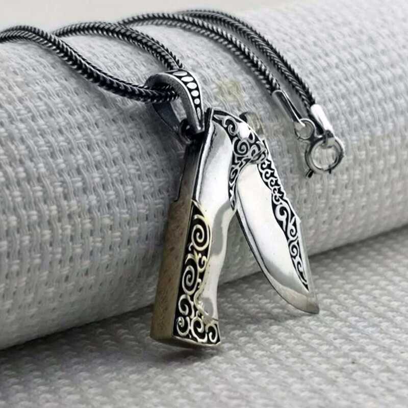 型 富士山 SILVER990 折り畳みナイフ ペンダント ネックレス スターリングシルバー 折りたたみナイフ ペンダントネックレス - 豪華