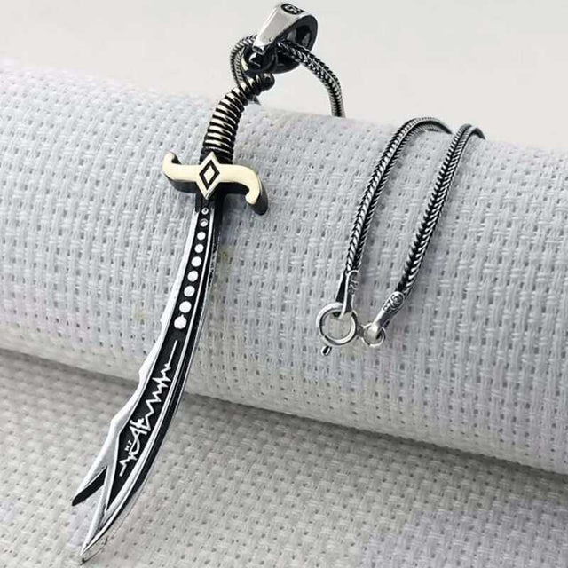 Sterling Silver Zulfiqar Sword Pendant Necklace - Heritage Design