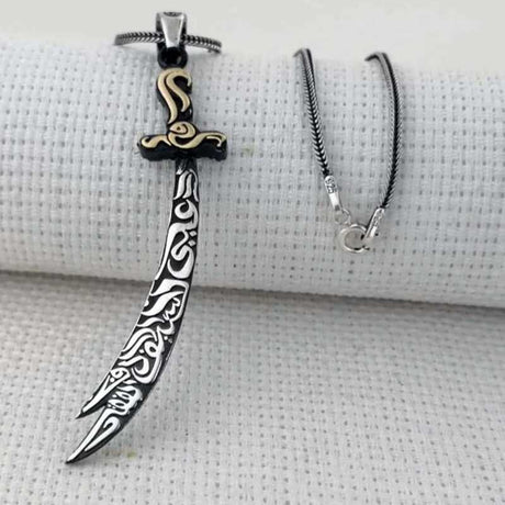 Sterling Silver Zulfikar Sword Pendant Necklace - Symbolic Warrior Design