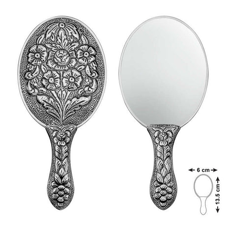 Handheld Mirror - Sterling Silver Ornate Daisy & Rose Floral