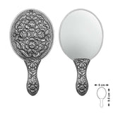 Sterling Silver Hand Mirror - Exquisite Embossed Rose Motif