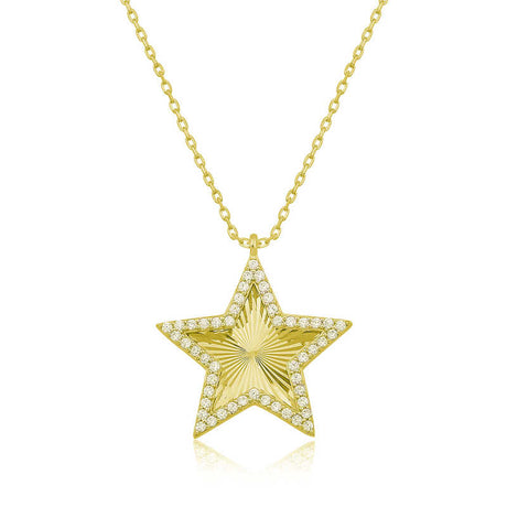 Star Necklace - Gold-Tone Textured Star with Sparkling Cubic Zirconia