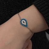 Silver-Tone Evil Eye Bracelet - Dainty Multi-Stone Teardrop Design