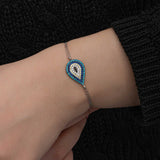 Silver-Tone Evil Eye Bracelet - Dainty Multi-Stone Teardrop Design