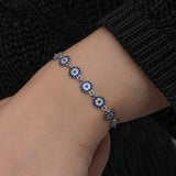 Bracelet - Sterling Silver Dainty Evil Eye Link Bracelet with Blue Zirconia