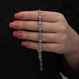 Bracelet - Sterling Silver Dainty Evil Eye Link Bracelet with Blue Zirconia