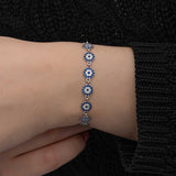 Bracelet - Sterling Silver Dainty Evil Eye Link Bracelet with Blue Zirconia