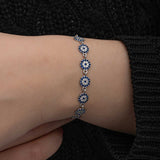 Bracelet - Sterling Silver Dainty Evil Eye Link Bracelet with Blue Zirconia