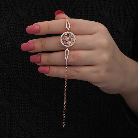 Rose Gold Tone Bracelet - Multi-color CZ Flower of Life Design