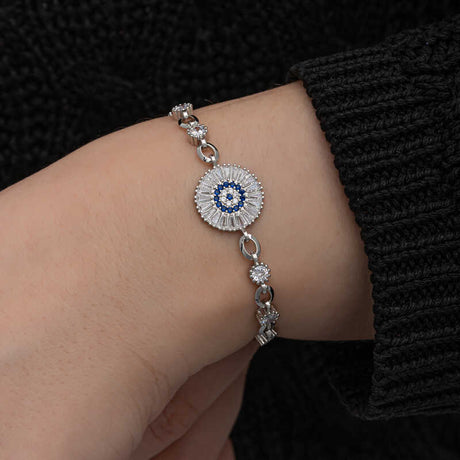 Silver-Tone Evil Eye Bracelet - Sparkling Baguette & Round Stones