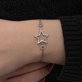 Sterling Silver Sparkling Star & Evil Eye Charm Bracelet