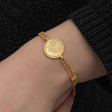 Gold Plated Silver Tugra Coin Bracelet - Heritage Elegance