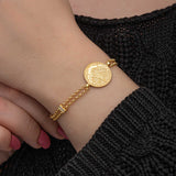 Gold Plated Silver Tugra Coin Bracelet - Heritage Elegance