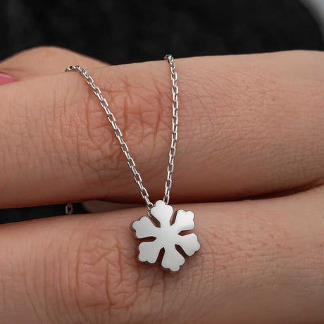 Sterling Silver Necklace - Minimalist Snowflake Pendant for Women