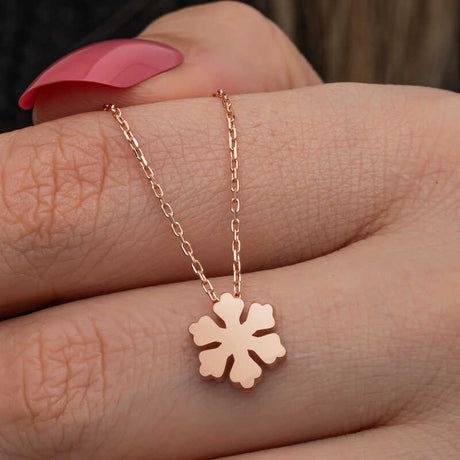 Rose Gold Plated Sterling Silver Snowflake Pendant Necklace - Minimalist