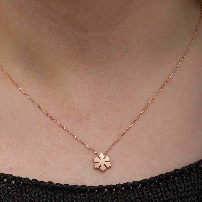 ローズゴールドメッキ スターリングシルバー 雪の結晶 ペンダント ネックレス - ミニマリスト