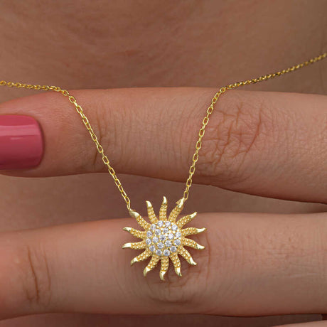 Necklace - Gold-Tone Sunburst Pendant with Sparkling Zirconia