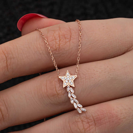 Necklace - Rose Gold Plated Sterling Silver Shooting Star