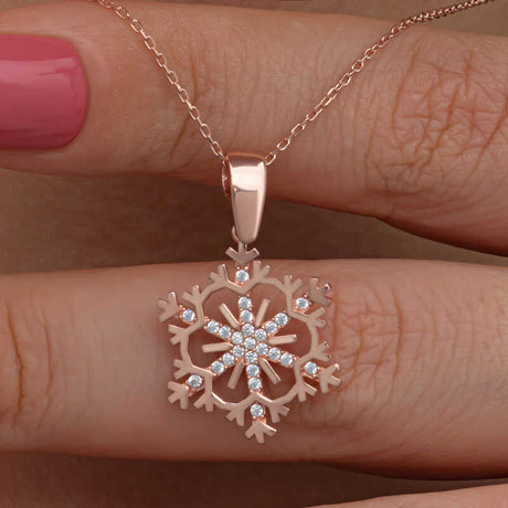 Rose Gold-Tone Snowflake Pendant Necklace with Sparkling Stones