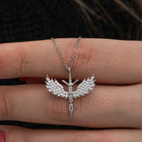 Sterling Silver Archangel Sword Necklace with Zirconia Stones