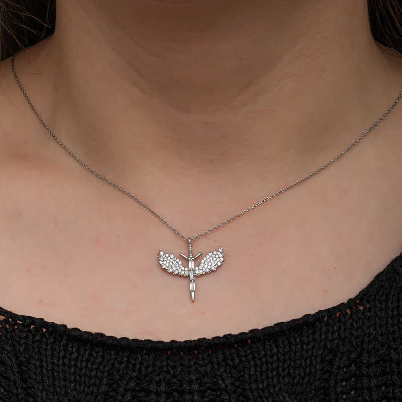 Collier Épée d'Archange en Argent Sterling avec Pierres de Zirconia