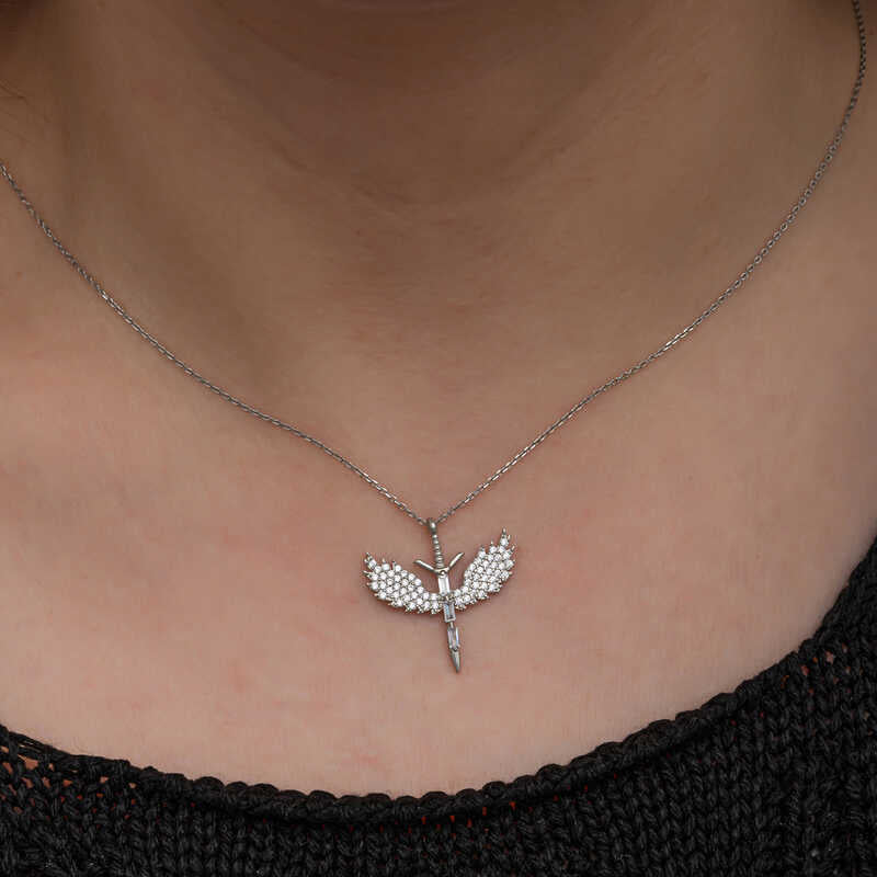Collier Épée d'Archange en Argent Sterling avec Pierres de Zirconia