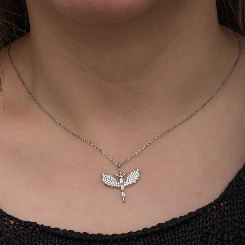 Collier Épée d'Archange en Argent Sterling avec Pierres de Zirconia
