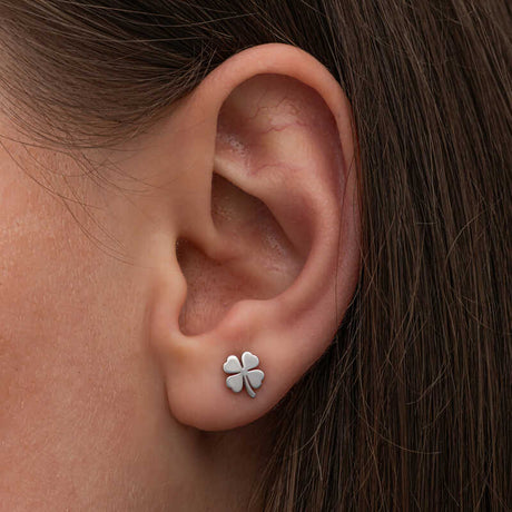 Stud Earrings - Sterling Silver Four-Leaf Clover Dainty Luck Charm