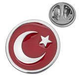 Turkish Flag Lapel Pin - Silver-Tone Crescent Star Enamel Badge
