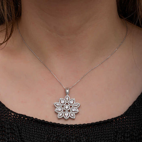 Sparkling Floral Jewelry Set - Sterling Silver Cubic Zirconia Design