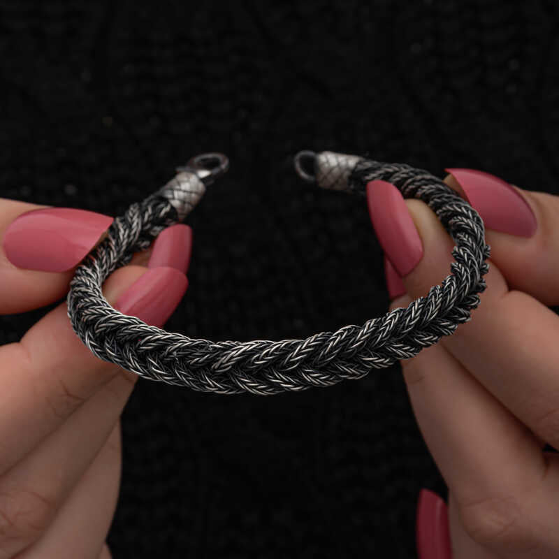 Sterling Silver Bracelet - Two-Tone Kazaziye Braided Rope Design