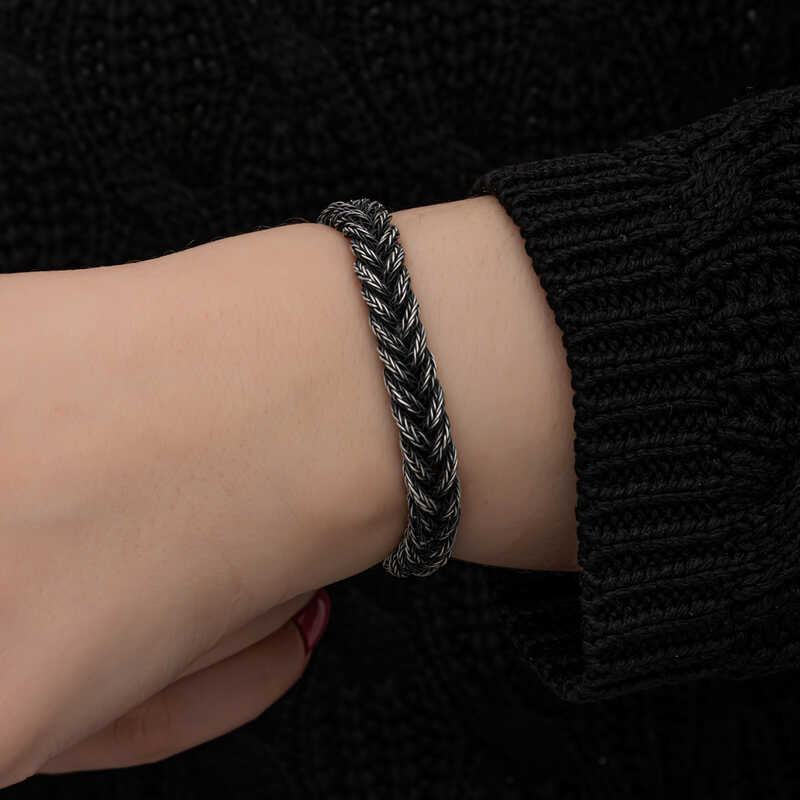 Sterling Silver Bracelet - Two-Tone Kazaziye Braided Rope Design