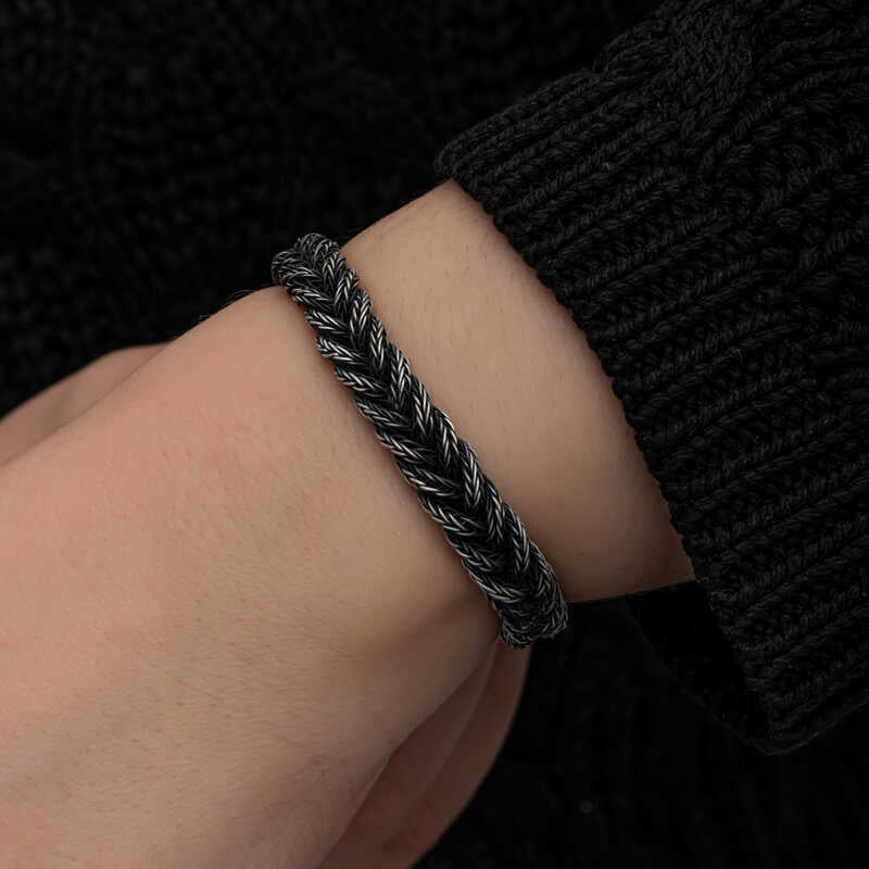 Sterling Silver Bracelet - Two-Tone Kazaziye Braided Rope Design