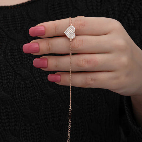 Bracelet - Rose Gold Plated Sterling Silver Pavé Heart