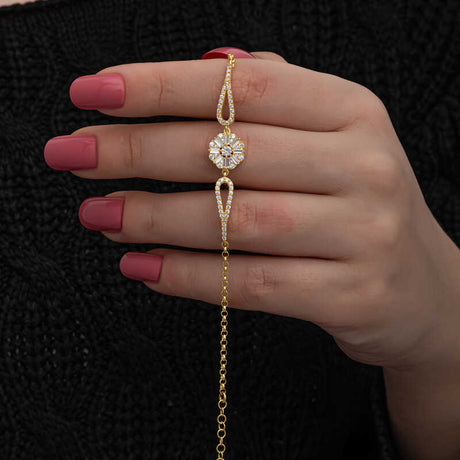 Gold Plated Silver Bracelet - Sparkling Baguette & Round CZ Cluster
