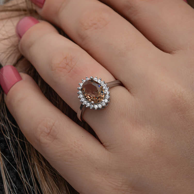Sterling Silver Oval Zultanite Halo Ring for Women