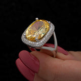 Statement Ring - Sterling Silver Citrine Oval Halo Ring