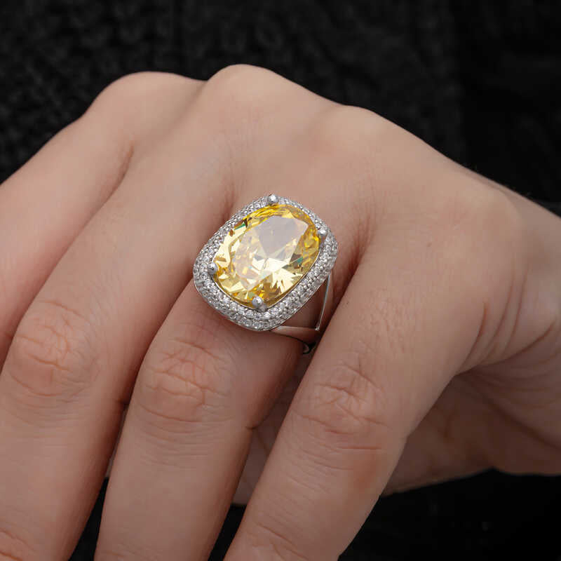 Statement Ring - Sterling Silver Citrine Oval Halo Ring