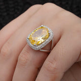 Statement Ring - Sterling Silver Citrine Oval Halo Ring