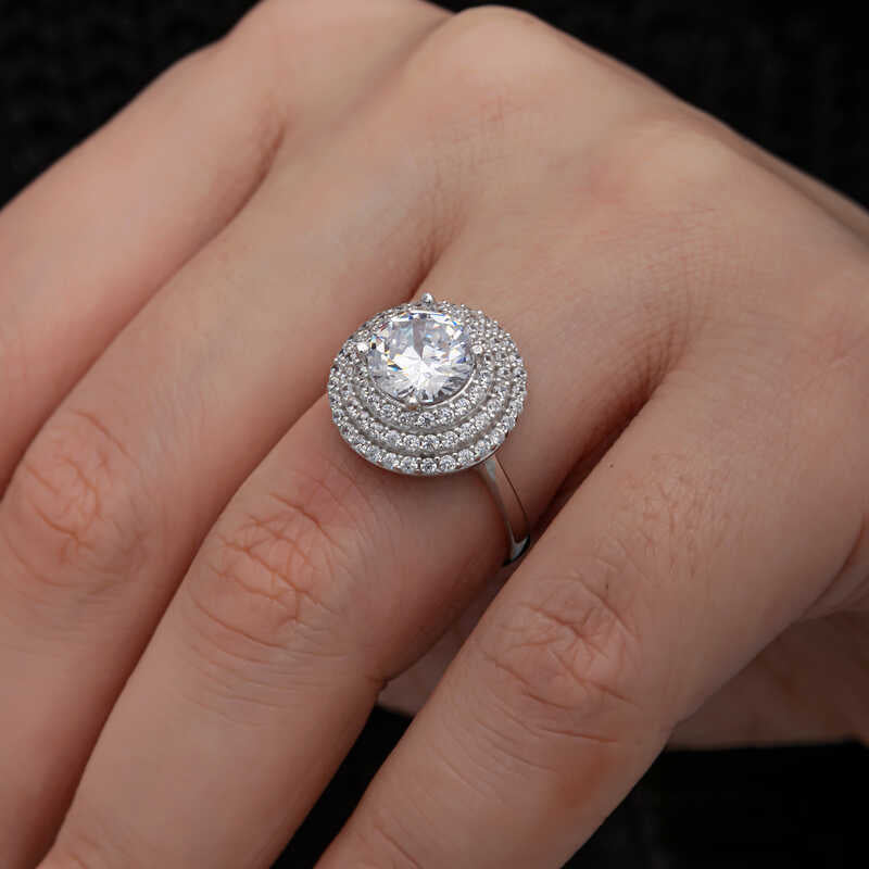 Sterlingsilber-Halo-Ring – Funkelnder Cubic-Zirkonia-Statement-Ring