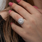 Sterlingsilber-Halo-Ring – Funkelnder Cubic-Zirkonia-Statement-Ring